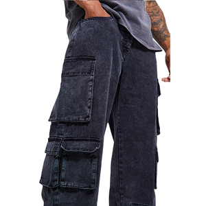 Pantalones altos y pesados regulares personalizados unisex, pantalones de chándal de pierna ancha, de algodón, lavado ácido, desteñido al sol, pintado, rectos, acampanados - Product Image 5