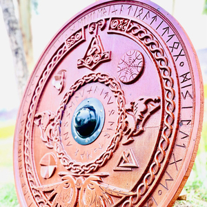 Bouclier Viking Médiéval Fait Main Design Gravé Bois Acier Carbone 1095 Centre Cup Bouclier Viking - Product Image 5