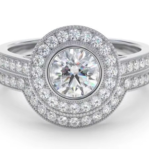 แหวนเพชรทรงกลมแบบ Lab Grown ประดับรอบวง พร้อมแหวนคู่สำหรับเขาและเธอ น้ำหนัก 1.00 กะรัต ทำจากทอง 18K และแพลตตินัม - Product Image 1