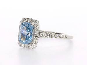 Anillo de compromiso solitario de diamante cultivado en laboratorio de corte brillante radiante azul clásico accesorio de fiesta de boda elegante de oro blanco de 14 quilates - Product Image 5