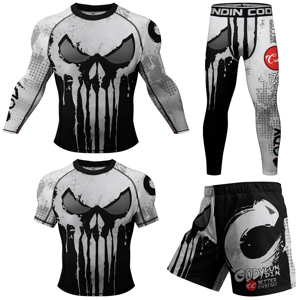 Ensemble de compression pour homme 4 pièces MMA BJJ Short de combat à séchage rapide Pantalon moulant à manches longues Rash Guard Front Boxing - Product Image 6
