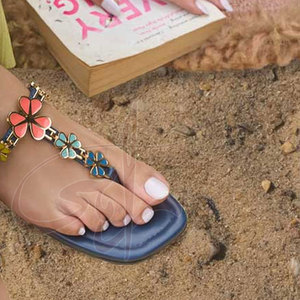 Cool Soothing Anti-Slippery Fashion Trend Printed Modern Touch Silver-Toned Flowery Faux Leather Customizable Colors Women <b>Slide</b> - Product Image 6