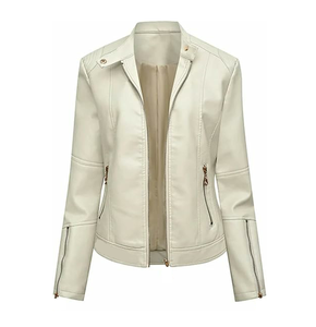 Venta caliente de diseño personalizado transpirable chaqueta de cuero de las mujeres fabricante de chaquetas de cuero de color sólido para las mujeres - Product Image 1