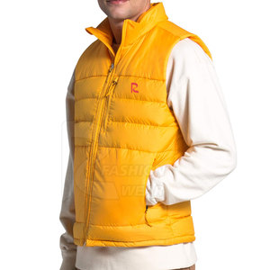 Men's Winter Fashion <b>Yellow</b> Sleeveless Puffer <b>Vest</b> Soft Lightweight Woolen <b>Top</b> With Decoration Pocket Windproof Nylon Fabric - Product Image 4