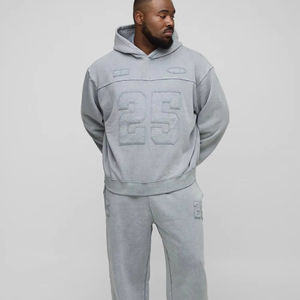 Patrón sólido Parche Trabajo Lavado ácido Venta caliente Tallas grandes Moda al aire libre Hombres Ropa deportiva 100% Algodón Chándal Hombres MOQ 1 Set - Product Image 1