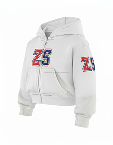 Sudadera gruesa con cremallera de invierno 460 GSM, forro polar pesado, mezcla de poliéster y algodón suave, color blanco, sudaderas básicas con logotipo de chenilla personalizado - Product Image 3