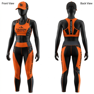 Premium 280 GSM Polyester Spandex Legging and Sports Bra Set Red Grey White Panel Design Custom Sublimation Print Logo - Product Image 5