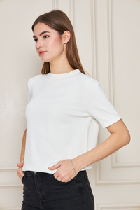 T-shirt en tricot à manches courtes et col rond pour femmes, confortable et élégant, respirant, de haute qualité, service OEM - Product Image 2