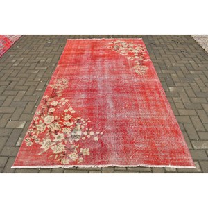 Vintage Rug, Large 5x8.7 ft Turkish Rug, <b>Red</b> Ikat <b>Wool</b> Rug - Product Image 1