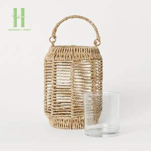 Linterna de algas marinas naturales de buen precio con asa, candelabros portátiles, farolillos y tarros de velas, decoración tejida a mano para el hogar - Product Image 6