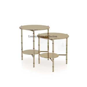 Simple Stylish Metal Nesting and Side <b>Table</b> Gold Color Shiny Plating Admirable Loo Bamboo Design Legs Living Room Furnitures - Product Image 1