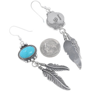 Boucles d'oreilles Navajo plume argent turquoise avec crochet français balancent lunette réglage boucles d'oreilles breloque pour mariage 0006 - Product Image 3