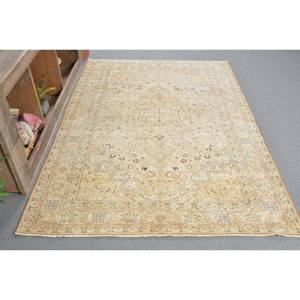 Vintage Turkish Rug Classic Beige 4.9x7.2ft Patchwork Design Wool Viscose Material Latex Backing Eco Friendly Medium Pile Dining - Product Image 3