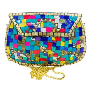 Bolso de mujer de Metal con mosaico indio hecho a mano 2024, cierre abierto, latón elegante para fiestas nocturnas a precio mayorista - Product Image 1