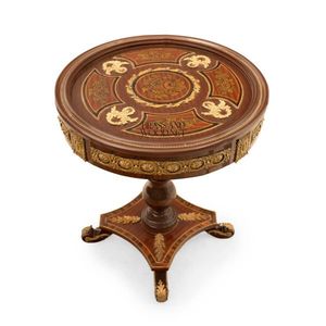 Mesa de Entrada Redonda Clásica de Lujo con Incrustaciones de Latón y Madera - Product Image 1