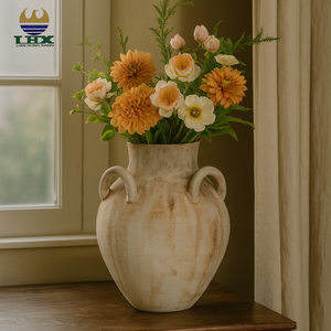 Vase en céramique artisanal, forme ronde et dodue, texture wabi-sabi, poterie vintage vieillie <span class=keywords><strong>pour</strong></span> la décoration de la maison et du jardin, vase de table - Product Image 1