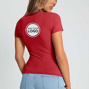 Camiseta de manga corta de algodón para mujer, camisetas informales con cuello redondo y logotipo personalizado, camisetas de algodón Pima para mujer - Product Image 3