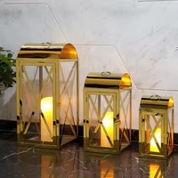 Farol de Piso de Acero con Acabado Dorado y Diseño Recortado para Decoraciones Festivas de Ramadán/Eid/Hajj, Tamaño y Logotipo Personalizables