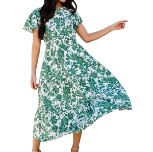 Robe d'été décontractée tendance pour femmes, imprimé floral vert, idéale pour les fêtes sur la plage, les sorties en boîte de nuit et le port quotidien, offerte aux meilleurs prix - Product Image 1