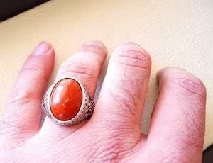 Bague pour homme en gros, nouvelle arrivée, pierre précieuse en corail naturel, cadeau d'anniversaire, bague signet pour homme en Turquie, bijoux, bague en argent sterling 925 - Product Image 3