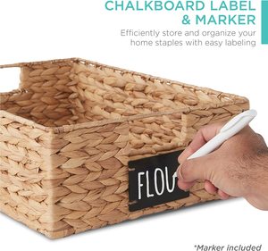 Meilleure vente Grand panier de garde-manger tissé en jacinthe d'eau avec étiquette tableau noir: Organisateur de cuisine idéal pour le stockage des aliments - Product Image 2