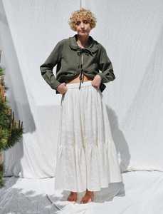 Hermosa Falda con Dobladillo con Volantes Bordada en Seda y Algodón con Cintura Elástica Ropa de Mujer Bloom Offon - Product Image 5