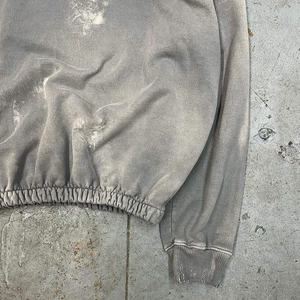 Sweats à capuche vintage en détresse délavés à l'acide sans cordes impression bouffante personnalisée sweats à capuche courts en broderie en détresse - Product Image 3