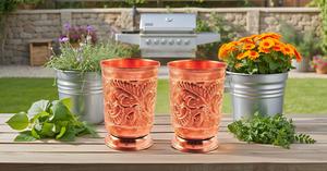 Tasse en verre en métal de cuivre pur faite à la main pour l'eau potable Inde Ayurveda koi - Product Image 4