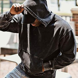 Vente chaude hommes Heavy Duty French Terry Hoodie Acid Wash Print Thermique Respirant Coton Hiver Réglable Caractéristiques Solide - Product Image 5