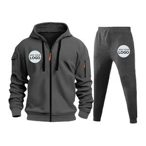 Personalizable con capucha Casual Sólido Hombres Fleece Chándal Conjunto Gimnasio - Product Image 4