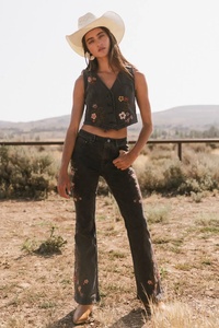 Latest Design Ladies Jeans <b>Pants</b> Vintage Printed Breathable Vintage All-Over Printing High Waist Straight Style Denim for Women - Product Image 3