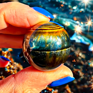 Esfera de Ojo de Tigre Azul y Amarillo Natural al por Mayor, Bola de Ojo de Tigre Pulida con Reflejos Azules para Decoración del Hogar - Product Image 1