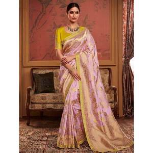 Delicioso Sari de Seda Banarasi con Blusa, Estilo Indio, Tejido en Lavanda, para Fiestas y Eventos Festivos, Suave y Cómodo - Product Image 4