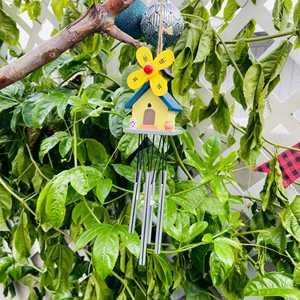 YEEYAYA fatto a mano moderna e retrò casa in legno carillon a vento Mini ciondolo per la meditazione all'aperto e decorazione da giardino materiale metallico - Product Image 2