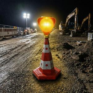 Cono de Seguridad Vial Clásico Amarillo Solar de ABS, Juego de Conos de Tráfico con Ojo de Gato y Base Ponderada, con Cono de Advertencia Triangular Intermitente - Product Image 2