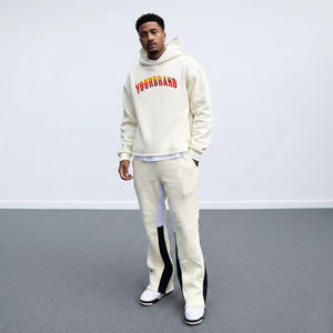 Ensemble de survêtement pour homme de haute qualité, couleur unie, logo imprimé personnalisé, streetwear, pull ample, 100% coton, hip hop, ensemble 2 pièces pour homme - Product Image 1