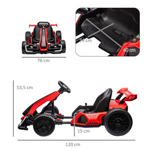 Kart électrique HOMCOM pour enfants de 6 à 12 ans 24V 12 km/h avec siège réglable, rouge - Product Image 3