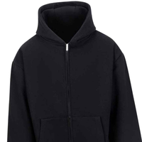 Sudadera con capucha y cremallera negra de primera calidad para hombres y mujeres, chaqueta polar de algodón Unisex con cremallera completa 100%, logotipo personalizado, ropa de calle de invierno OEM