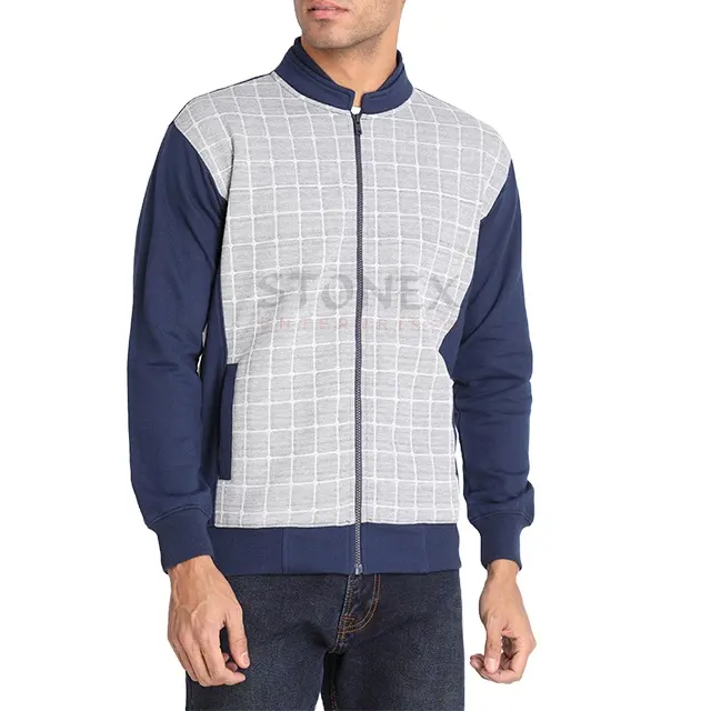 Men Cotton Blend Check Sweatshirt Navy Wholesale Cheap Price Pakistan Manufactured Sweat Shirts