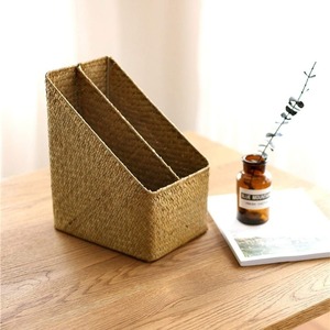Handmade desk organizer stationery supply seagrass paper magazine holder <b>tabletop</b> <b>storage</b> basket - Product Image 6