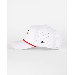 <b>Waterproof</b> Performance Perforated 5-Panel Sporty Snapback Hat Unisex Custom White Polyester Rubber Patch Golf Baseball <b>Cap</b> - Product Image 1
