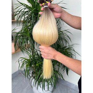 Extensions de cheveux naturels blond platine I-Tip Micro Link, trame simple, cheveux Remy vietnamiens, double trame aux pointes, avec bandes adhésives - Product Image 2
