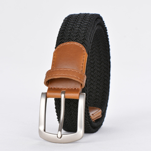 Custom Logo Men's Black Adjustable Braided Stretch Leather End Tip <b>Elastic</b> Stretch <b>Belt</b> - Product Image 4