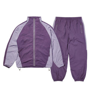 Ensemble de survêtement sportif pour homme personnalisé de haute qualité, imprimé, à blocs de couleur, avec fermeture éclair, ourlet réglable, 2 pièces, coton respirant, streetwear - Product Image 2