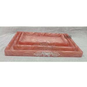 Ensemble de deux poignées de plateau de service en bambou plateau de bureau en bois pour café thé fruits pour le petit déjeuner ou le comptoir pour servir des aliments - Product Image 4