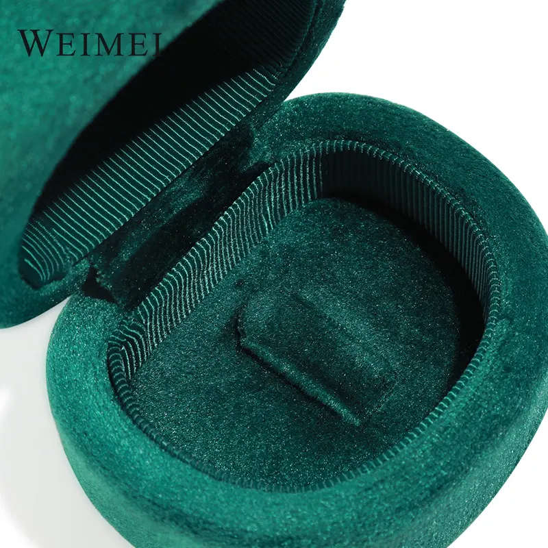 WeiMei personaliza caixa de aliança de casamento em veludo cotelê vintage com logotipo de veludo verde