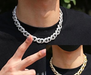 Moissanite <b>Sterling</b> <b>Silver</b> Cuban Link <b>Chain</b> and Bracelet Miami Hip Hop Cuban Necklace <b>Chain</b> Customized <b>Chain</b> <b>for</b> Men & <b>Women</b> - Product Image 3