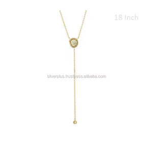 Vente en gros de collier à pendentif Lariat en or rose massif 14 carats véritable avec diamants tranchés - Product Image 3