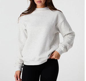 Pull à col montant oversize pour femme en polaire polyester/coton lourd uni à épaules tombantes brodé sur mesure pour l'hiver - Product Image 5