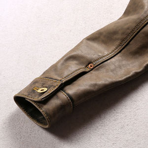 Chaqueta de piel de oveja genuina desgastada de motorista para hombre con chaqueta de cuero genuino de calidad de tendencia superior totalmente personalizada para hombres Servicios OEM - Product Image 6